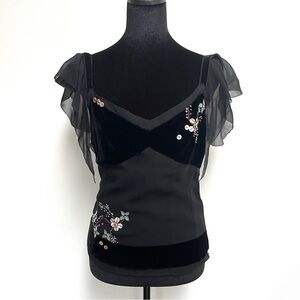 Whistles of London, beautiful silk velvet embroidered top.